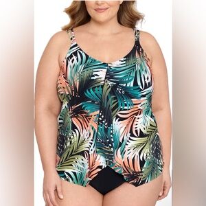Tropical Leaf Print Women's Swim Tankini Top